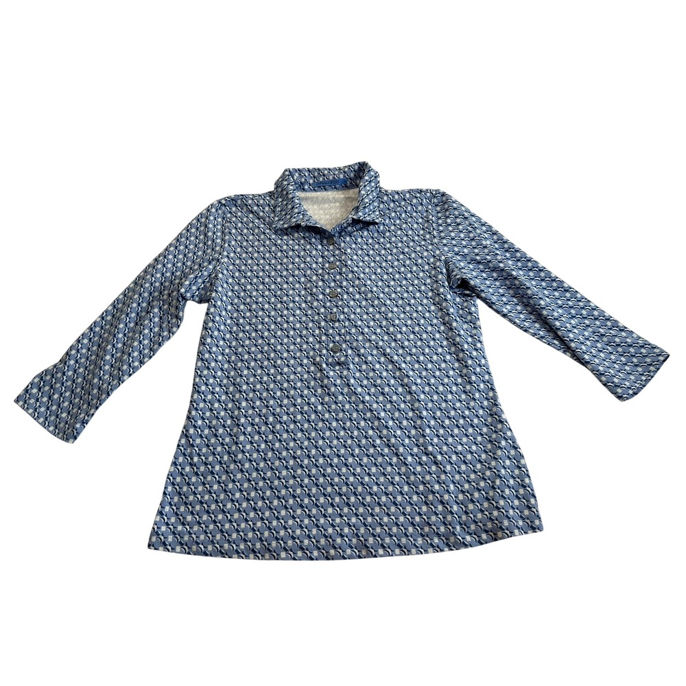 J.McLaughlin Top Women Medium Blue Geometric Catalina Cloth Excellent 3/4 Sleeve